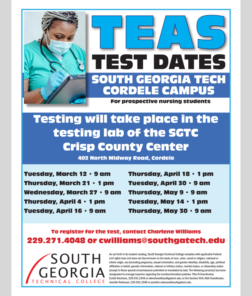 SGTC Announces TEAS Test Dates for Americus and Cordele Cordele